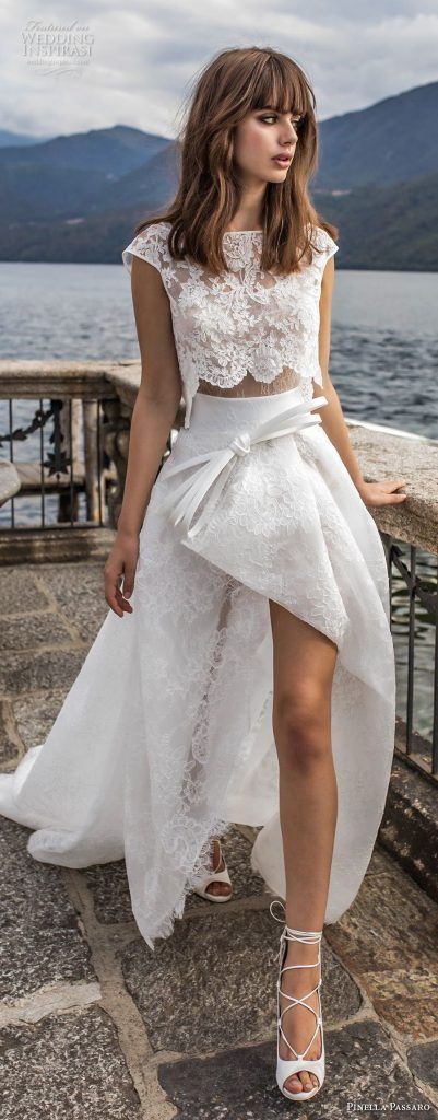 pinella passaro 2018 bridal cap sleeves bateau neck heavily embellished bodice crop top romantic high low a line wedding dress chapel train 5 mv